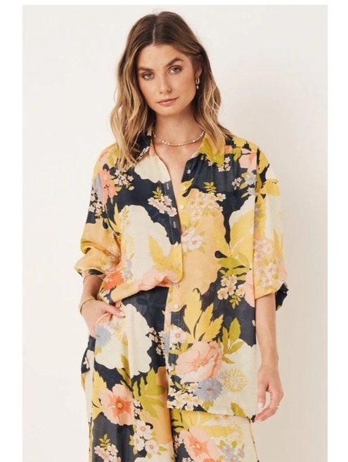 Spell And The Gypsy Tyler Floral Long Sleeve Button Down Tunic Top Women's S